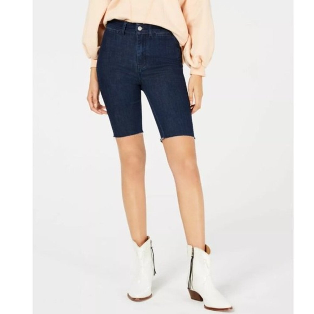 Free People Denim Biker Short Blue Raw Hem Size 29